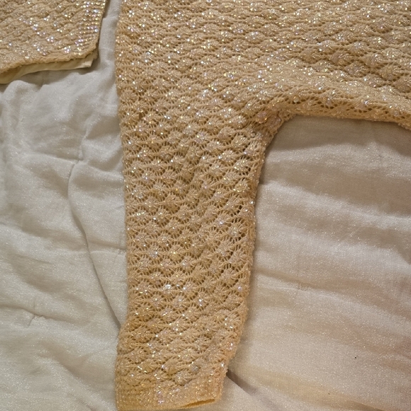 Jery Jo Elegant Vintage Hand Beaded Beige Wool Women's Cardigan 2 Pieces - Picture 6 of 16